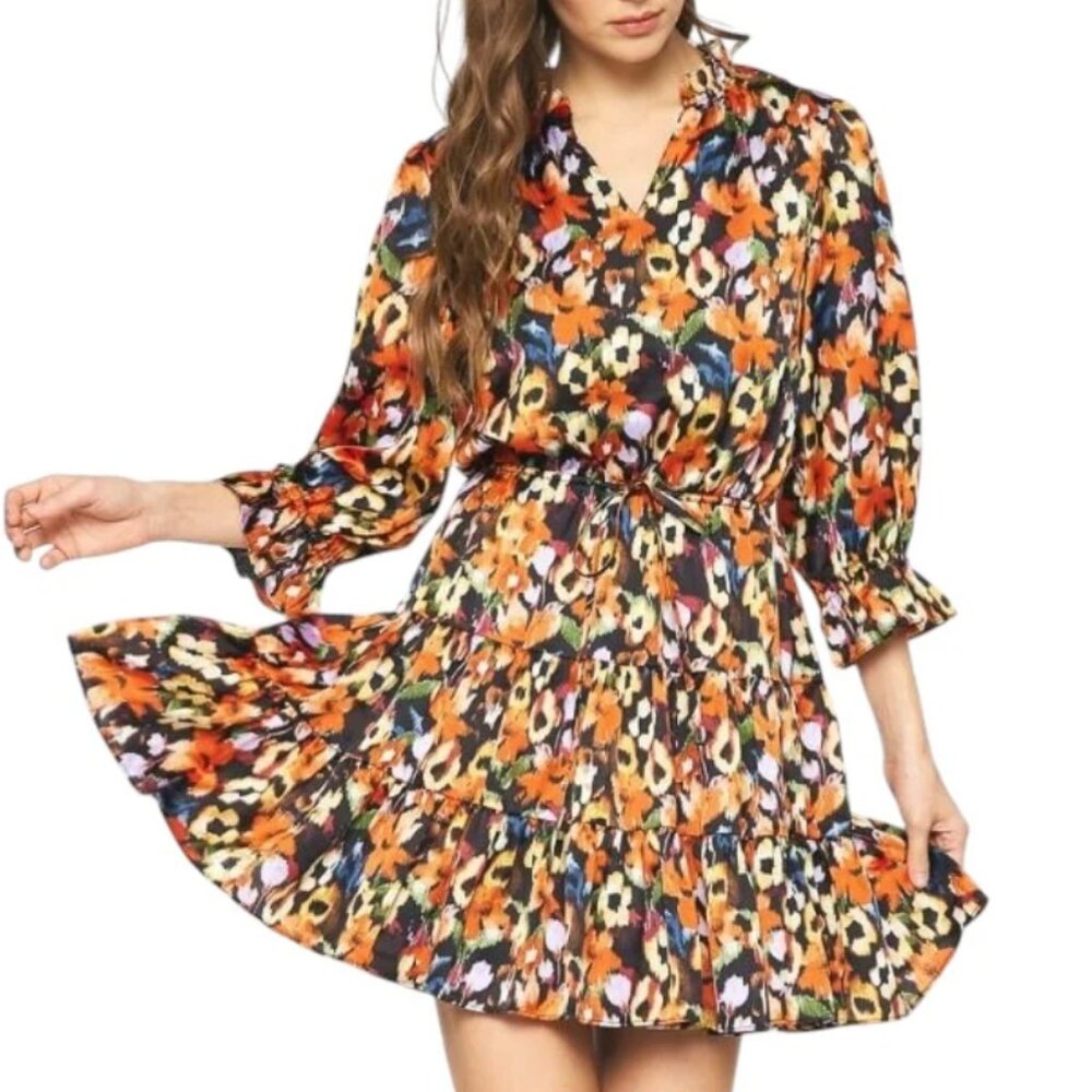 Entro Ruffle Multicolor Floral Mini Dress Size Large - Picture 2 of 16